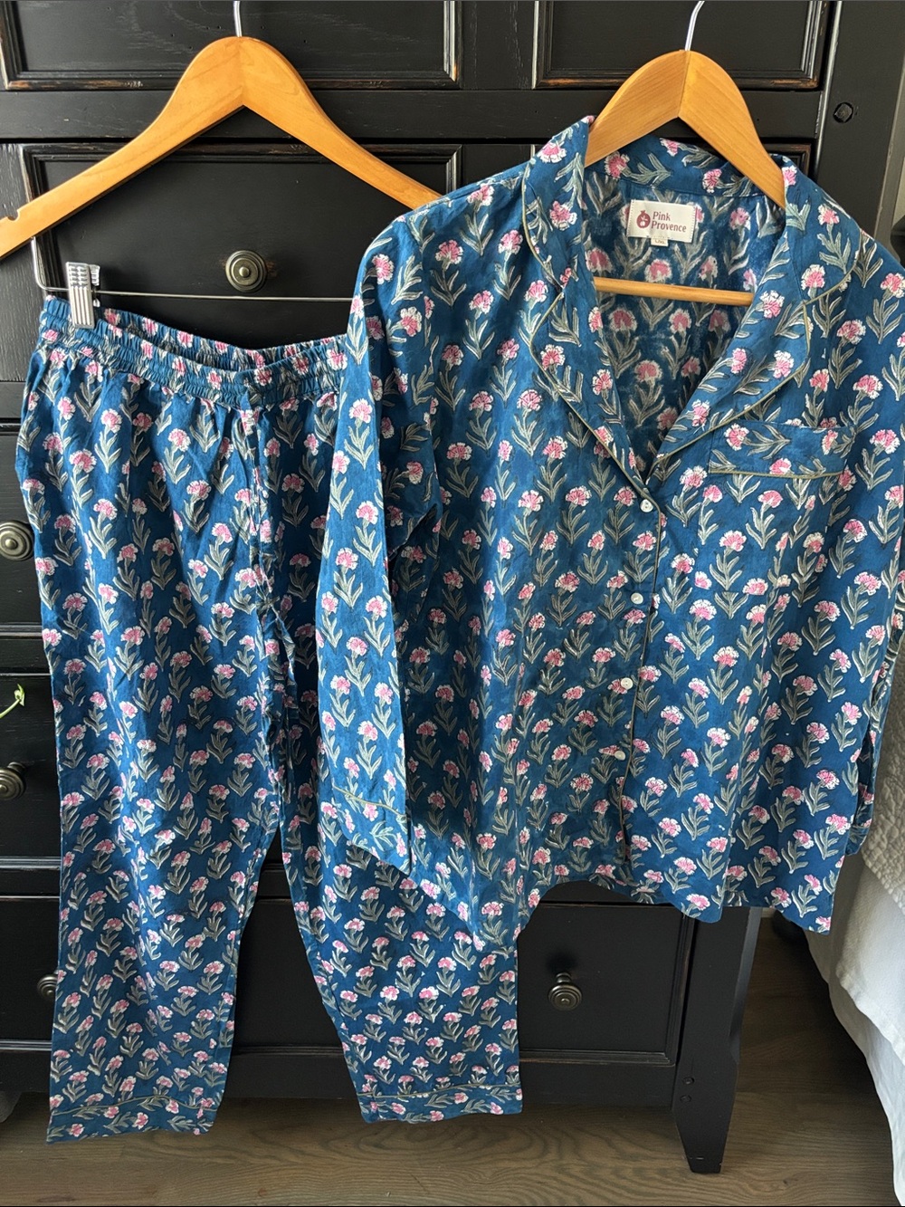 Pink Provence size L/XL 100% Cotton, Pajama Set, Floral, Long Sleeve/Long Pants
